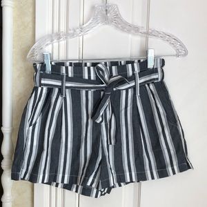 black and white striped paper bag shorts